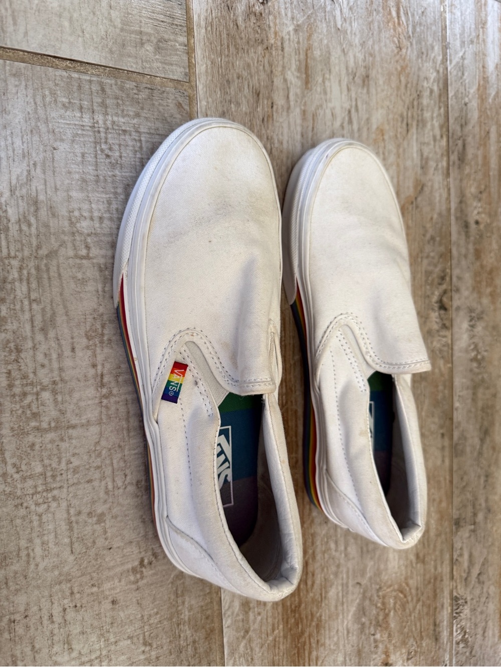 Vans White Multi/Rainbow Slip-On Pride Classic Canvas Skate Shoes